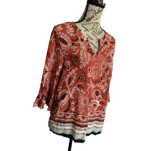 Ann Taylor Factory Boho Blouse Cotton Blend Bell Sleeves women’s size medium - Picture 4 of 11